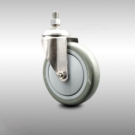 Service Caster 5 Inch 316SS Gray Polyurethane Wheel Swivel 10mm Threaded Stem Caster SCC SCC-SS316TS20S514-PPUB-M1015